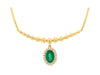 .53CT DIAMOND & AAA EMERALD 14KT YELLOW GOLD OVAL & ROUND HALO BAR FUN NECKLACE