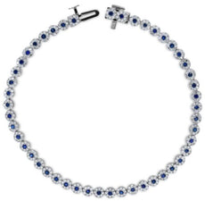 2.07CT DIAMOND & AAA SAPPHIRE 14KT WHITE GOLD 3D MULTI FLOWER ETERNITY BRACELET