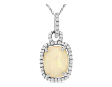 3.15CT DIAMOND & AAA OPAL 14KT WHITE GOLD 3D CUSHION & ROUND SQUARE HALO PENDANT