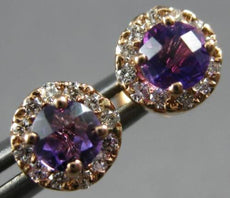 .68CT DIAMOND & AAA AMETHYST 14KT ROSE GOLD 3D ROUND HALO FLOWER STUD EARRINGS