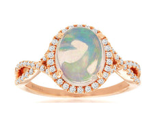 2.0CT DIAMOND & AAA OPAL 14KT ROSE GOLD 3D OVAL & ROUND HALO INFINITY LOVE RING