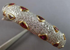 12.99CT DIAMOND & AAA RUBY 18K 2 TONE GOLD TRILLION & ROUND CUFF BANGLE BRACELET