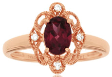 1.04CT DIAMOND & AAA RHODOLITE 14K ROSE GOLD OVAL & ROUND OPEN FILIGREE FUN RING