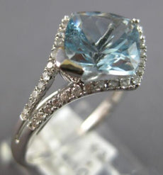 2.30CT DIAMOND & AAA AQUAMARINE 14KT WHITE GOLD CUSHION & ROUND ENGAGEMENT RING