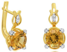 2.48CT DIAMOND & AAA CITRINE 14KT YELLOW GOLD FLORAL LEVERBACK HANGING EARRINGS