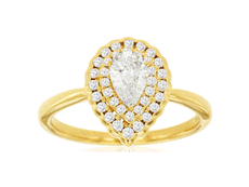 .67CT DIAMOND 14KT YELLOW GOLD 3D PEAR SHAPE & ROUND DOUBLE HALO ENGAGEMENT RING