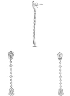 2.5CT DIAMOND 18KT WHITE GOLD 3D GEOMETRICAL TEAR DROP FILIGREE HANGING EARRINGS