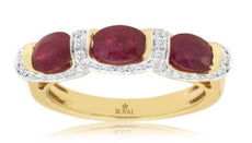 2.32CT DIAMOND & AAA RUBY 14KT YELLOW GOLD OVAL & ROUND 3 STONE ANNIVERSARY RING