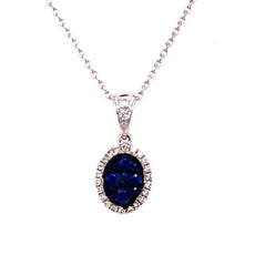 .33CT DIAMOND & AAA SAPPHIRE 18KT WHITE GOLD CLUSTER OVAL HALO FLOATING PENDANT