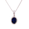 .33CT DIAMOND & AAA SAPPHIRE 18KT WHITE GOLD CLUSTER OVAL HALO FLOATING PENDANT
