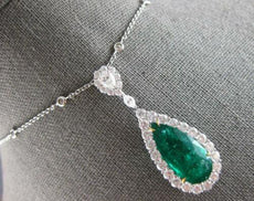 CERTIFIED LARGE 11.68CT DIAMOND & AAA COLUMBIAN EMERALD 18KT WHITE GOLD PENDANT