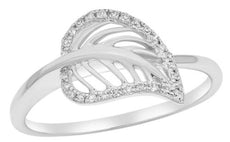ESTATE .09CT DIAMOND 14KT WHITE GOLD 3D CLASSIC LEAF FUN LOVE RING