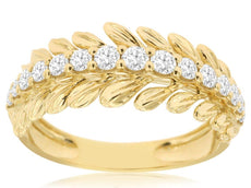 WIDE .52CT DIAMOND 14KT YELLOW GOLD 3D MULTI LEAF SHARED PRONG ANNIVERSARY RING