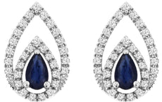 0.81CT DIAMOND & AAA SAPPHIRE 14KT WHITE GOLD 3D PEAR SHAPE & ROUND STUD EARRINGS