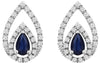 0.81CT DIAMOND & AAA SAPPHIRE 14KT WHITE GOLD 3D PEAR SHAPE & ROUND STUD EARRINGS