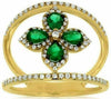ESTATE .86CT DIAMOND & AAA EMERALD 14KT YELLOW GOLD 3D CLASSIC FLOWER LOVE RING