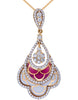 LARGE .80CT DIAMOND & WHITE & RED ENAMEL 18K ROSE GOLD FLOWER TEAR DROP PENDANT