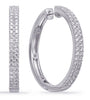 1.18CT DIAMOND 14KT WHITE GOLD 3D ROUND CLASSIC 2 ROW PAVE HOOP HANGING EARRINGS