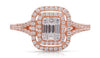 ESTATE .40CT DIAMOND 14K ROSE GOLD ROUND & BAGUETTE HALO SQUARE ANNIVERSARY RING