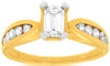 ESTATE .80CT DIAMOND 14K YELLOW GOLD 3D BAGUETTE & ROUND CLASSIC ENGAGEMENT RING