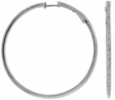 ESTATE LARGE 1.0CT DIAMOND 14KT WHITE GOLD 3D CLASSIC INSIDE OUT HOOP EARRINGS
