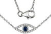 ESTATE .16CT DIAMOND & AAA SAPPHIRE 14KT WHITE GOLD 3D EVIL EYE LUCKY NECKLACE
