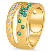 WIDE .49CT DIAMOND & AAA EMERALD 14KT YELLOW GOLD 3D DOUBLE BAND ETOILE FUN RING