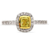 ESTATE .82CT WHITE & FANCY YELLOW DIAMOND 18K TWO TONE GOLD HALO ENGAGEMENT RING