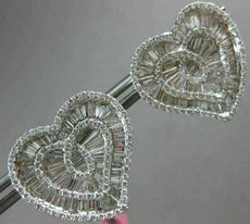 ESTATE LARGE 4.03CT ROUND & BAGUETTE DIAMOND 18KT WHITE GOLD HEART STUD EARRINGS