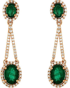 3.77CT DIAMOND & AAA EMERALD 14KT ROSE GOLD OVAL & ROUND TRIANGULAR FUN EARRINGS