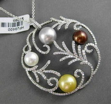 ESTATE LARGE 1.30CT DIAMOND & MULTI COLOR PEARL 18K WHITE GOLD FLOATING PENDANT
