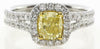 1.86CT WHITE & FANCY YELLOW DIAMOND 18K 2 TONE GOLD CLASSIC HALO ENGAGEMENT RING
