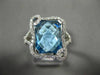 ESTATE LARGE 6.58CT DIAMOND & AAA BLUE TOPAZ 14KT WHITE GOLD 3D RECTANGULAR RING