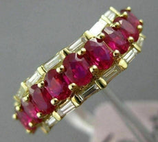 ESTATE WIDE 2.88CT BAGUETTE DIAMOND & AAA OVAL RUBY 18K YELLOW GOLD 3D WAVE RING