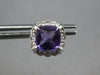 1.67CT DIAMOND & AAA AMETHYST 14KT WHITE GOLD CUSHION & ROUND HALO STUD EARRINGS