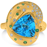 EXTRA LARGE 4.19CT MULTI GEM 14K YELLOW GOLD 3D TRILLION & ROUND ETOILE FUN RING