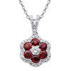 ESTATE 1.04CT DIAMOND & AAA RUBY 18KT WHITE GOLD CLASSIC CLUSTER FLOWER PENDANT