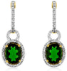 2.88CT DIAMOND & AAA GREEN GARNET 14KT YELLOW GOLD 3D OVAL HALO HANGING EARRINGS