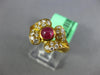 ESTATE .90CT DIAMOND & AAA RUBY 18KT YELLOW GOLD 3D FLOWER LEAF FUN RING