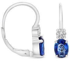 2.08CT DIAMOND & AAA SAPPHIRE 18K WHITE GOLD OVAL & ROUND LEVERBACK FUN EARRINGS