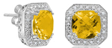 3.59CT DIAMOND & AAA CITRINE 14KT YELLOW GOLD CUSHION & ROUND OCTAGON EARRINGS