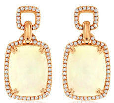 7.14CT DIAMOND & AAA OPAL 14KT ROSE GOLD 3D CUSHION & ROUND RECTANGULAR EARRINGS