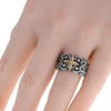 ESTATE .06CT DIAMOND 18KT YELLOW GOLD & 925 SILVER FLOWER STAR FILIGREE FUN RING