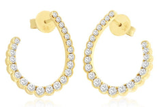 .90CT DIAMOND 14KT YELLOW GOLD 3D OPEN TEAR DROP SIDEWAYS HOOP HANGING EARRINGS