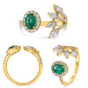 LARGE 1.40CT DIAMOND & AAA EMERALD 14KT YELLOW GOLD MULTI SHAPE MULTI LEAF RING