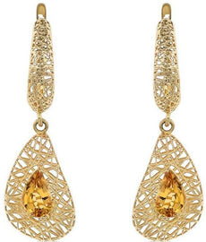 ESTATE 1.0CT AAA CITRINE 14KT YELLOW GOLD 3D FILIGREE TEAR DROP HANGING EARRINGS