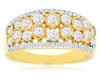 WIDE 1.0CT DIAMOND 14KT 2 TONE GOLD 3D ROUND MULTI ROW FILIGREE ANNIVERSARY RING