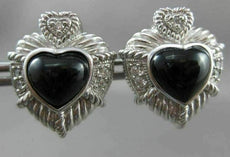 ESTATE SILVER 925 ONYX & WHITE SAPPHIRE HEART JUDITH RIPKA EARRINGS CUTE! #20651