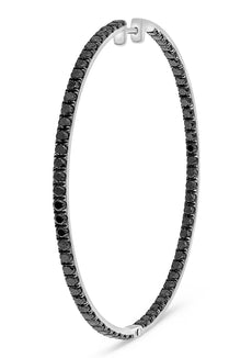 LARGE 5.44CT BLACK DIAMOND 14K WHITE GOLD ROUND INSIDE OUT HOOP HANGING EARRINGS