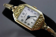 ANTIQUE 14KT GOLD FILLED OCTAGON CANTERBURY FLORAL DESIGN WATCH AMAZING! #22615